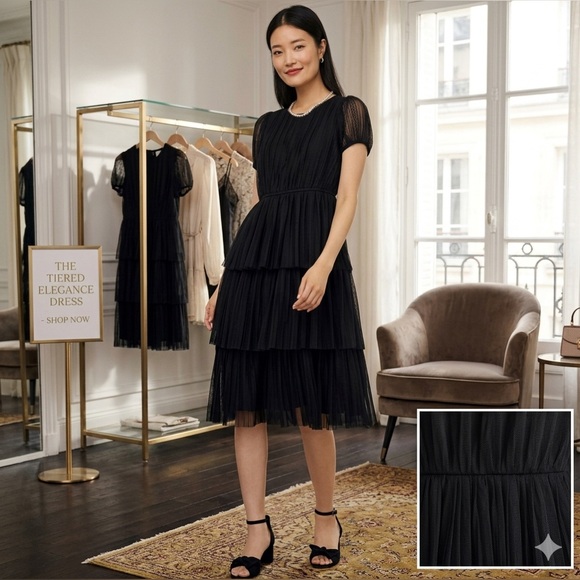 J. Crew Factory Dresses & Skirts - NWT J. CREW FACTORY Pleated flock-dot puff-sleeve dress black tulle Sold Out Sz2